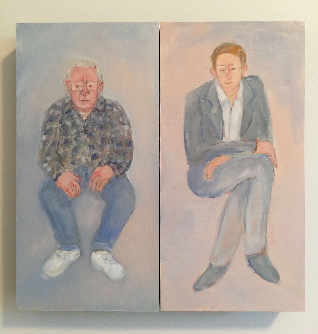 "George and Frank"; oil and graphite on panel; 12"h x 12"w x 1.75"d; 2020